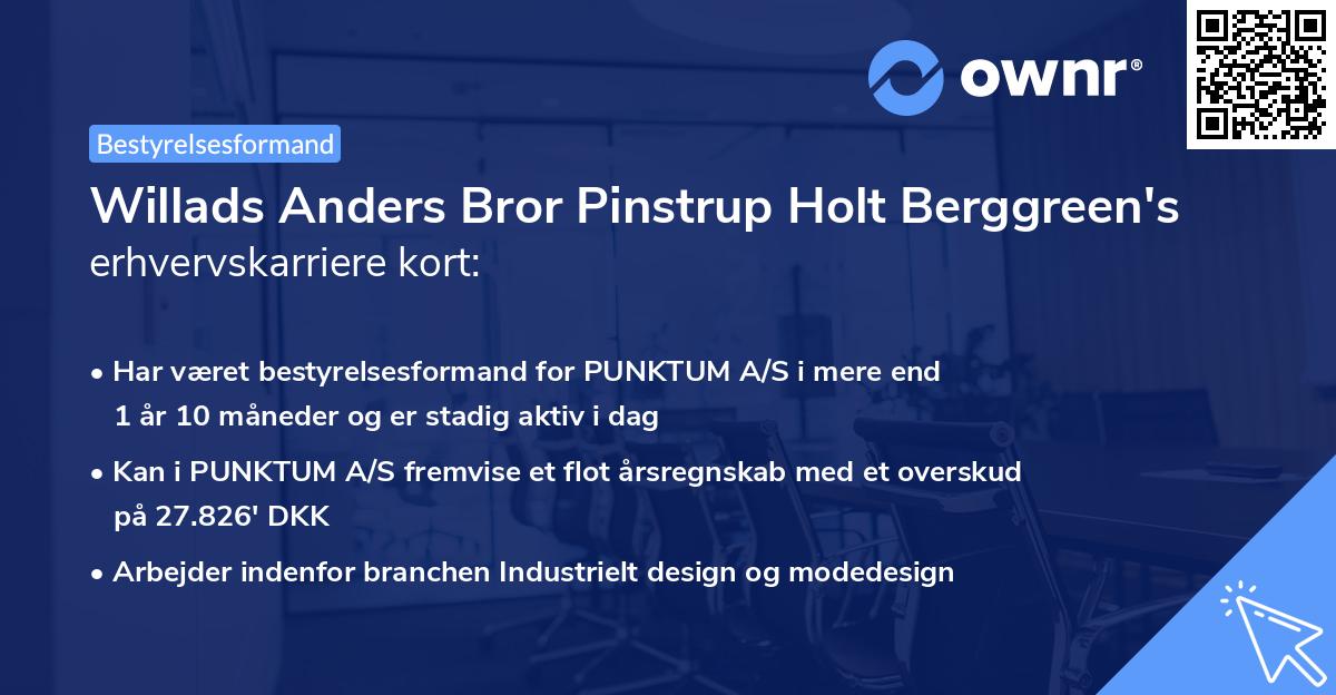 Willads Anders Bror Pinstrup Holt Berggreen's erhvervskarriere kort