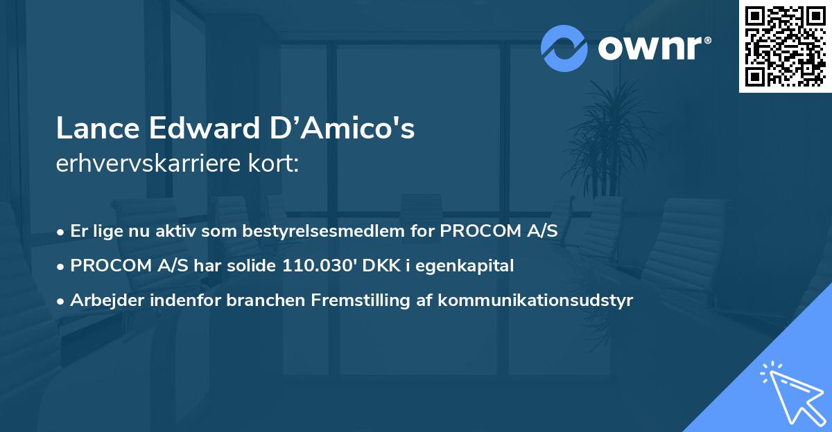 Lance Edward D’Amico's erhvervskarriere kort