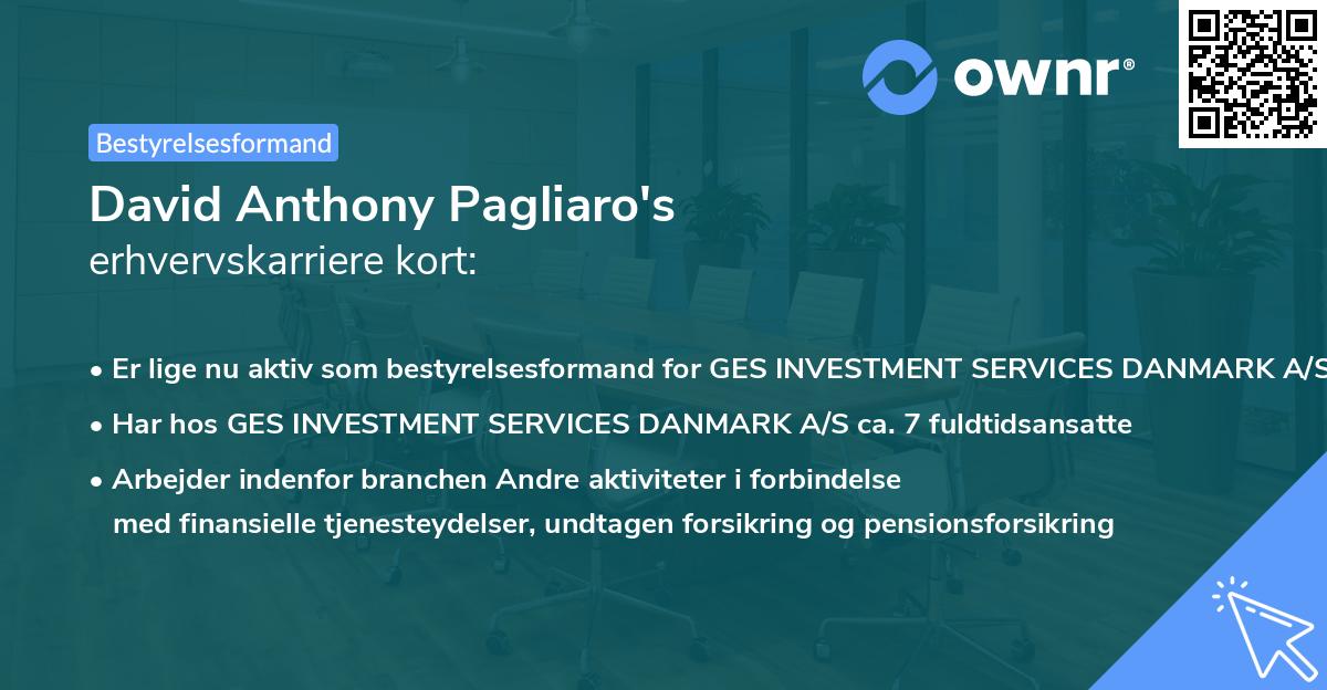 David Anthony Pagliaro's erhvervskarriere kort