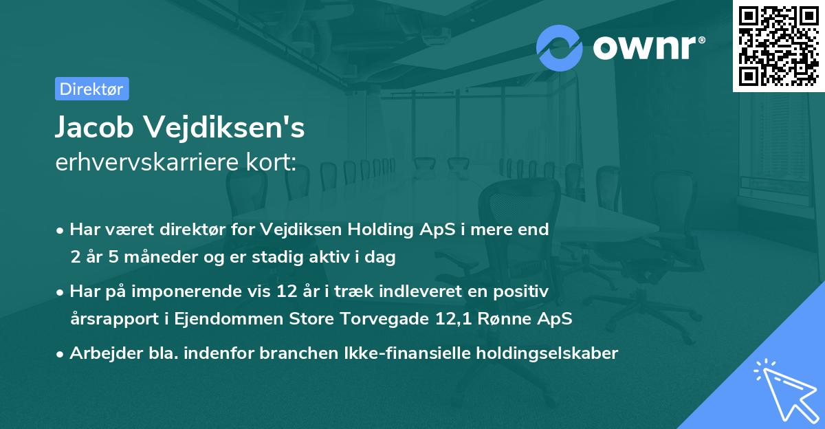 Jacob Vejdiksen's erhvervskarriere kort