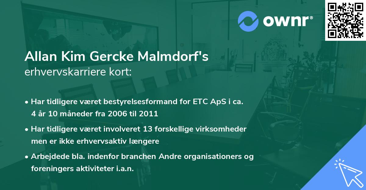 Allan Kim Gercke Malmdorf's erhvervskarriere kort