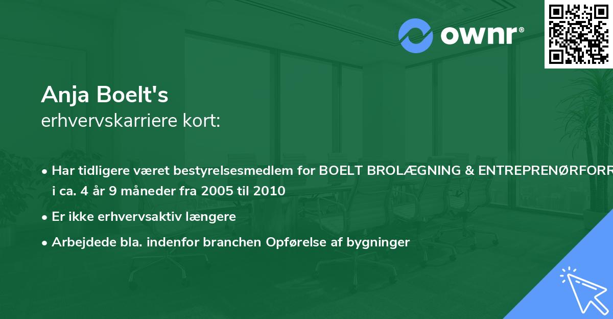 Anja Boelt's erhvervskarriere kort