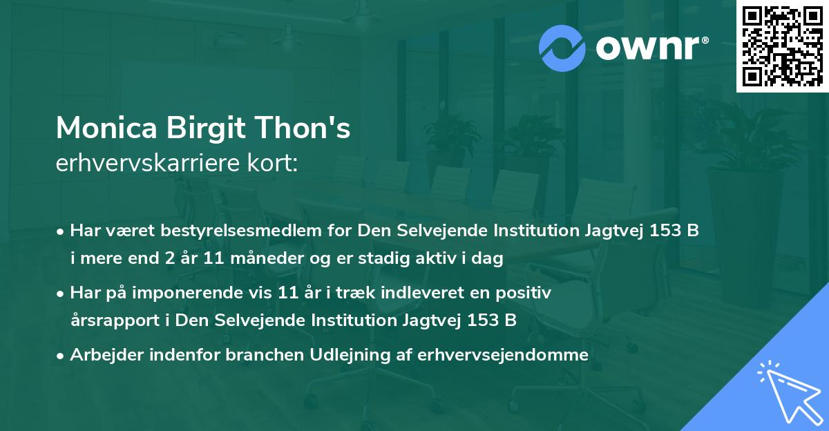 Monica Birgit Thon's erhvervskarriere kort