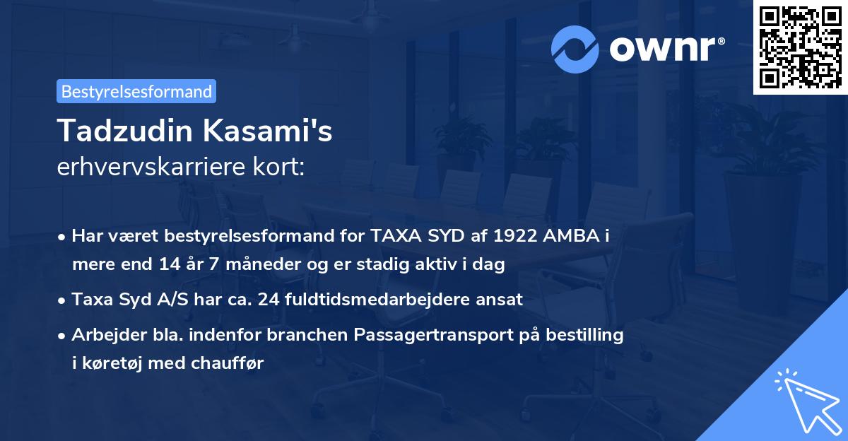 Tadzudin Kasami's erhvervskarriere kort