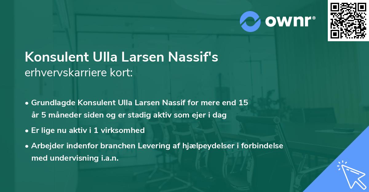 Konsulent Ulla Larsen Nassif's erhvervskarriere kort