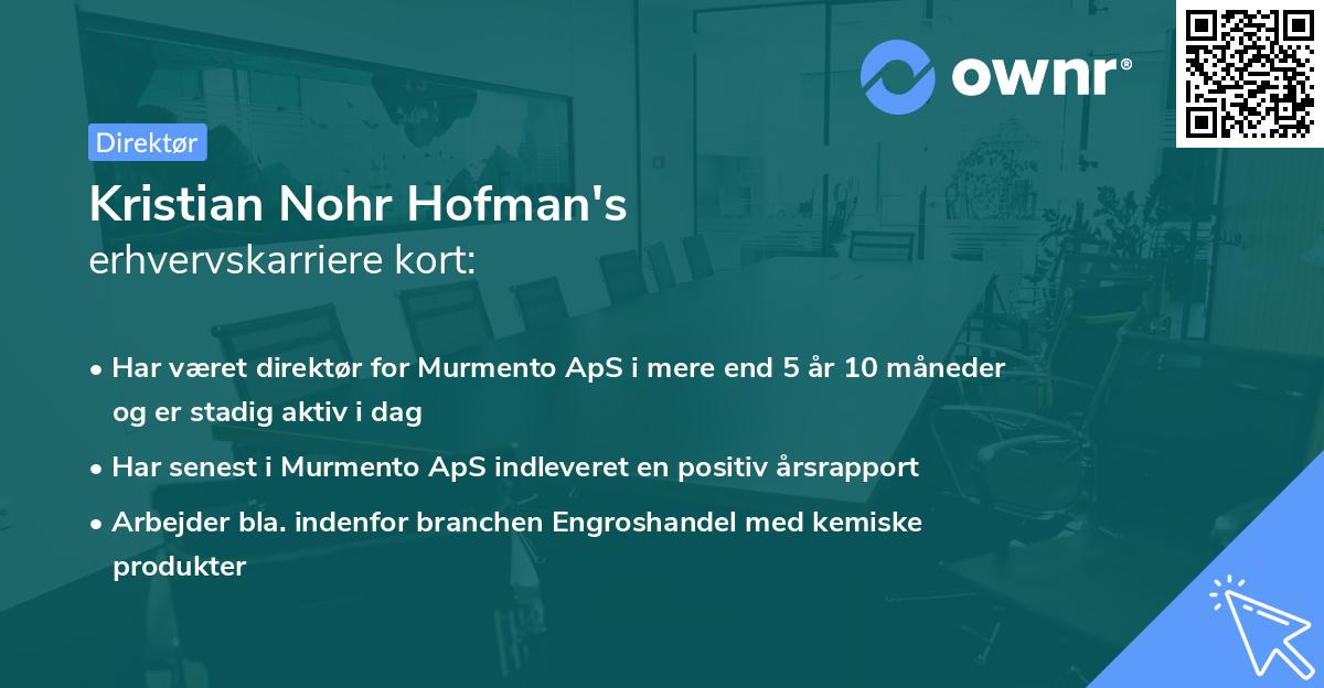 Kristian Nohr Hofman's erhvervskarriere kort