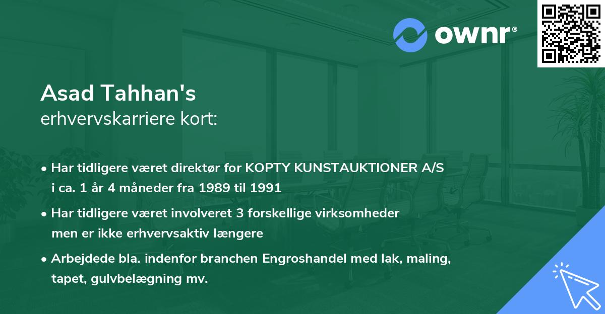 Asad Tahhan's erhvervskarriere kort