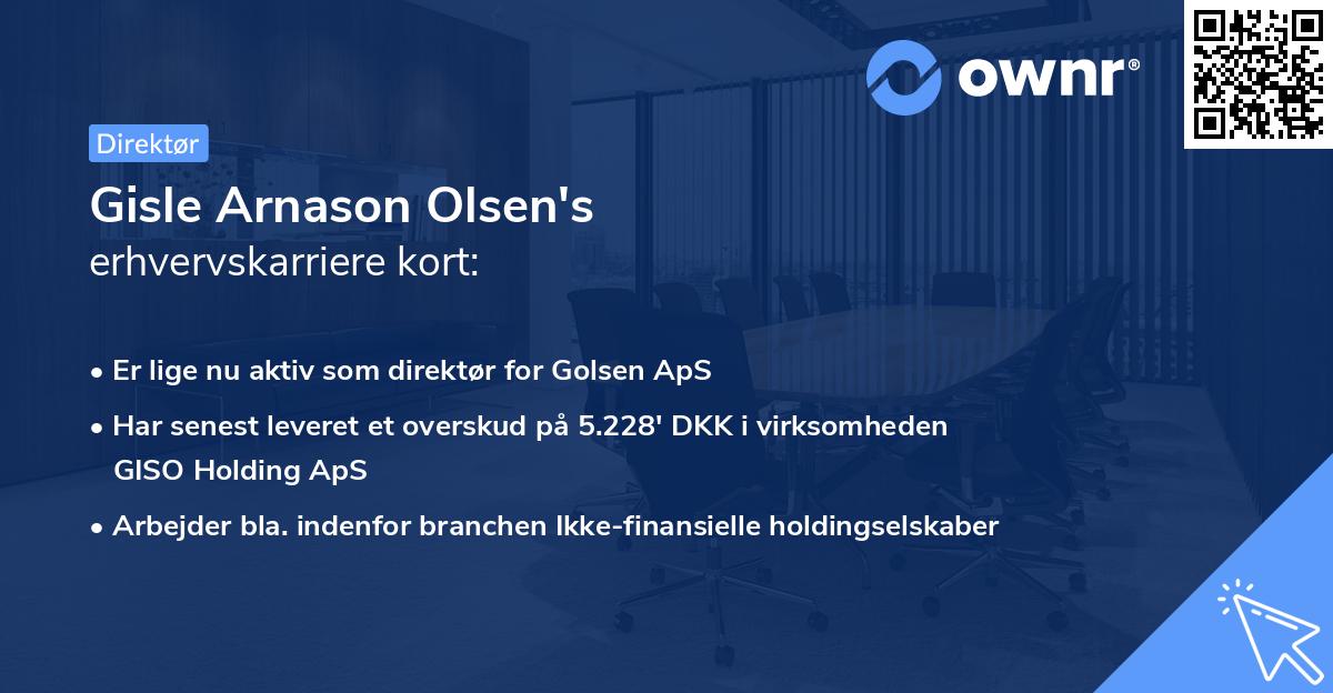 Gisle Arnason Olsen's erhvervskarriere kort