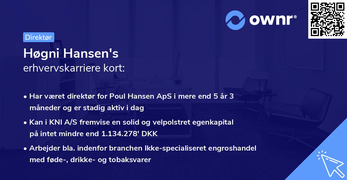 Høgni Hansen's erhvervskarriere kort