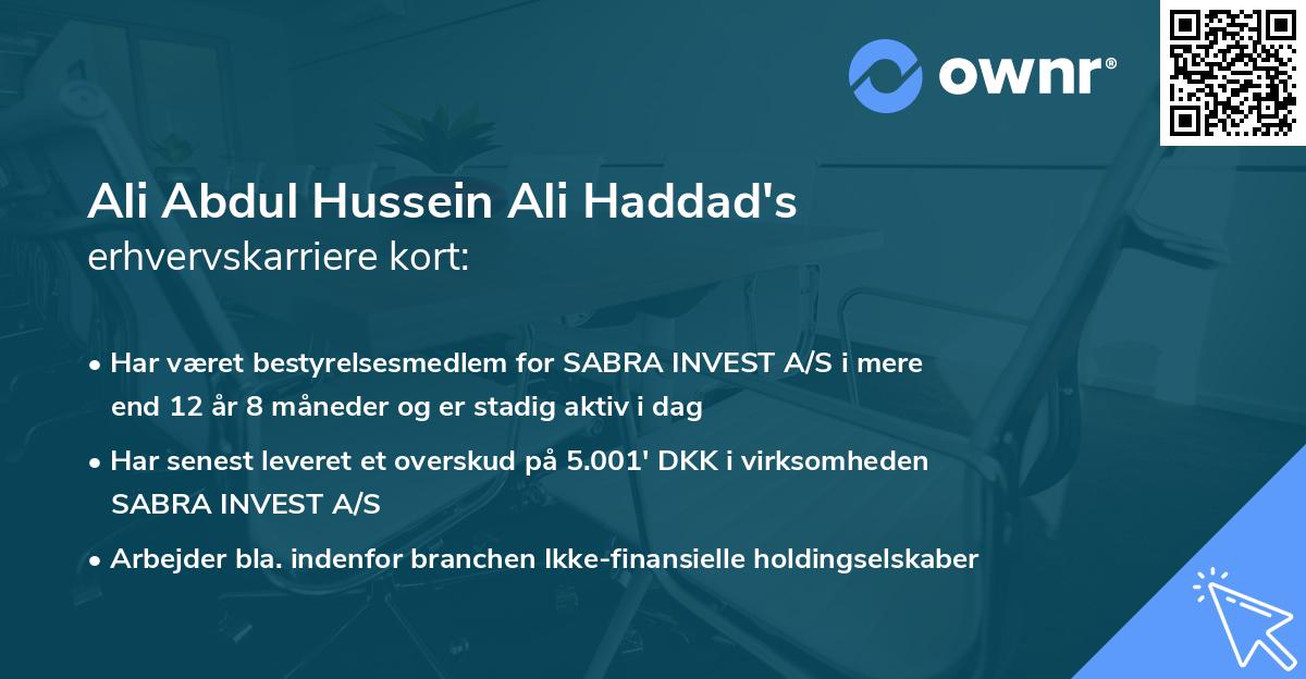 Ali Abdul Hussein Ali Haddad's erhvervskarriere kort