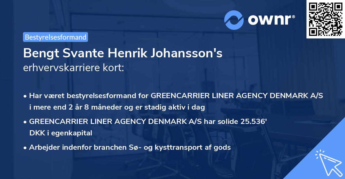 Bengt Svante Henrik Johansson's erhvervskarriere kort