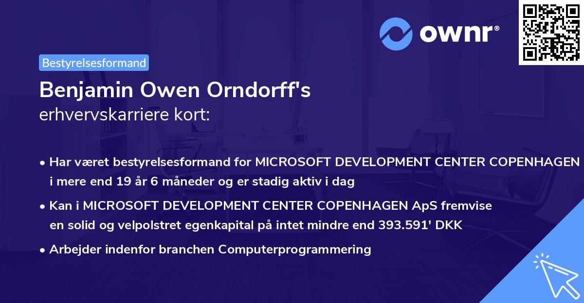 Benjamin Owen Orndorff's erhvervskarriere kort