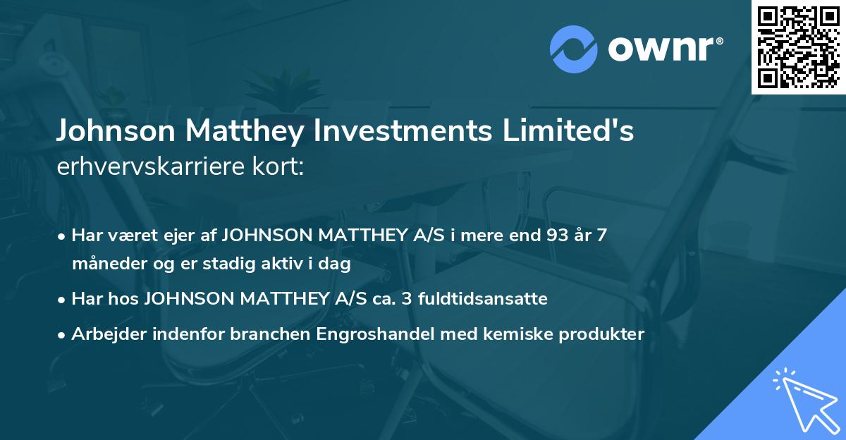 Johnson Matthey Investments Limited's erhvervskarriere kort