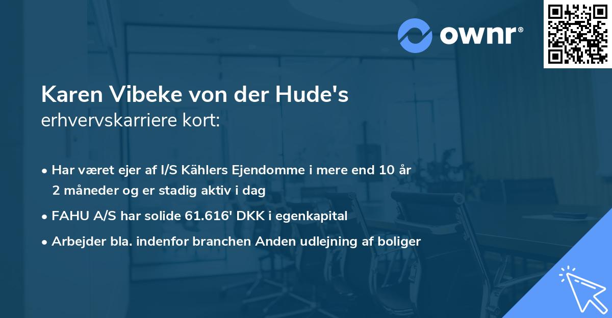 Karen Vibeke von der Hude's erhvervskarriere kort