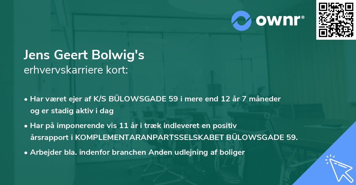 Jens Geert Bolwig's erhvervskarriere kort