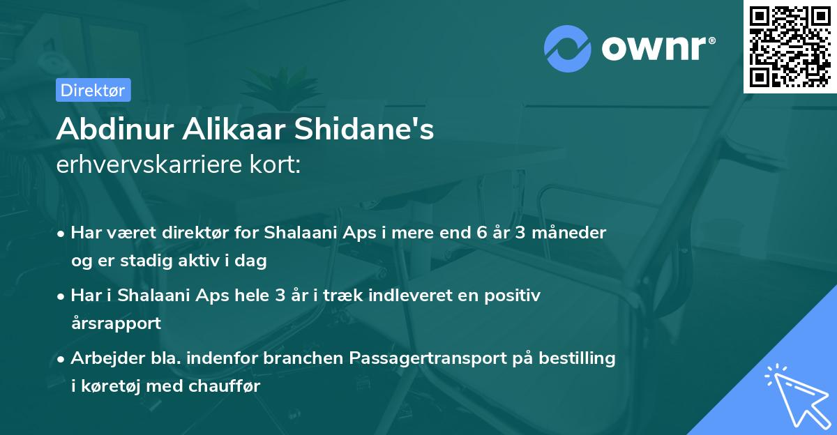Abdinur Alikaar Shidane's erhvervskarriere kort
