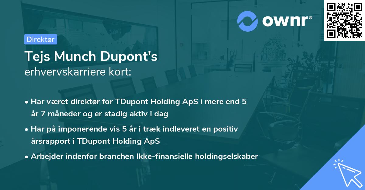 Tejs Munch Dupont's erhvervskarriere kort