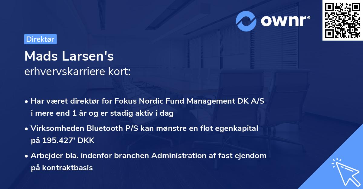 Mads Larsen's erhvervskarriere kort