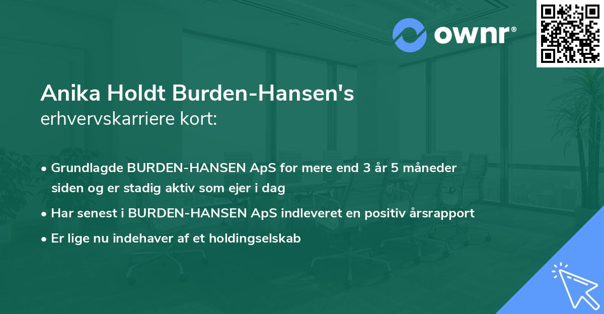 Anika Holdt Burden-Hansen's erhvervskarriere kort