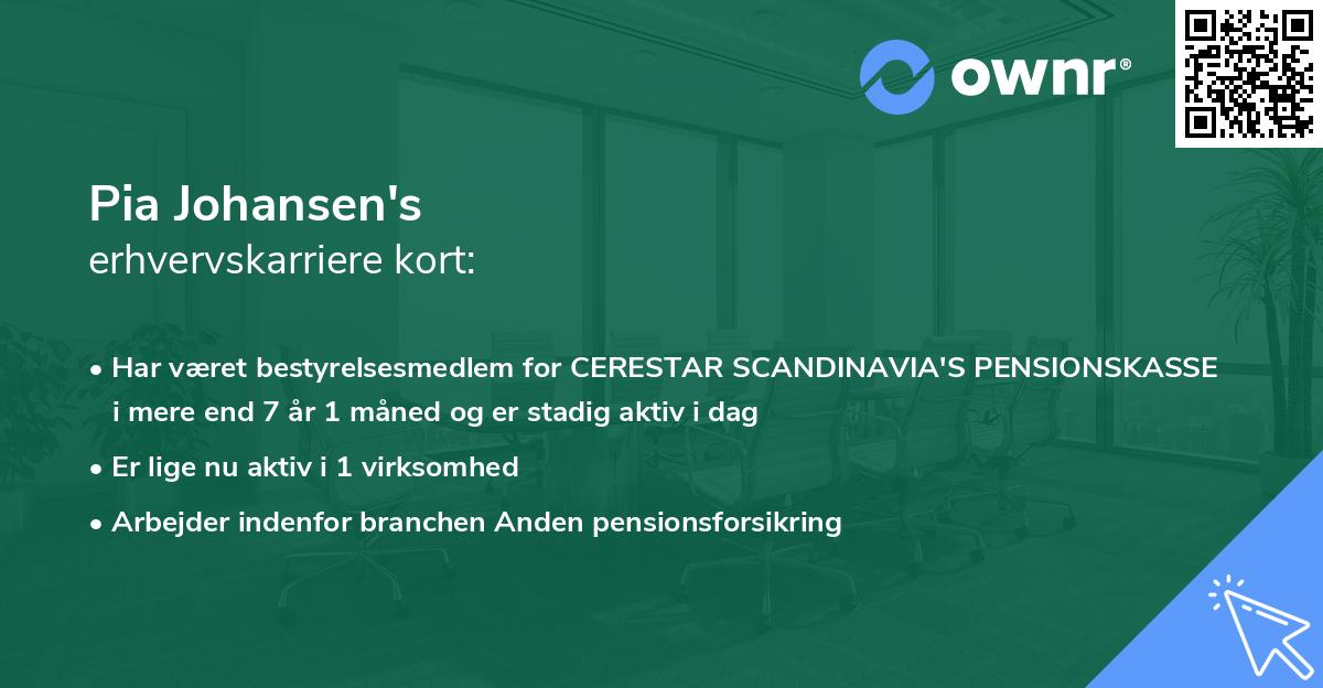 Pia Johansen's erhvervskarriere kort