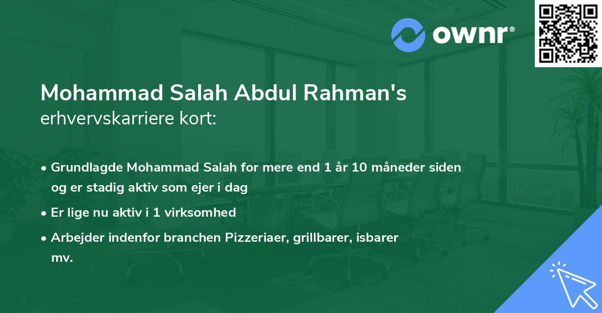 Mohammad Salah Abdul Rahman's erhvervskarriere kort