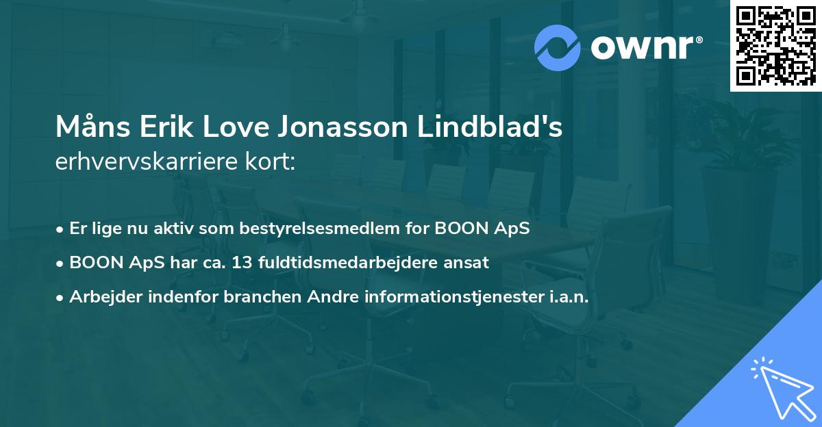 Måns Erik Love Jonasson Lindblad's erhvervskarriere kort