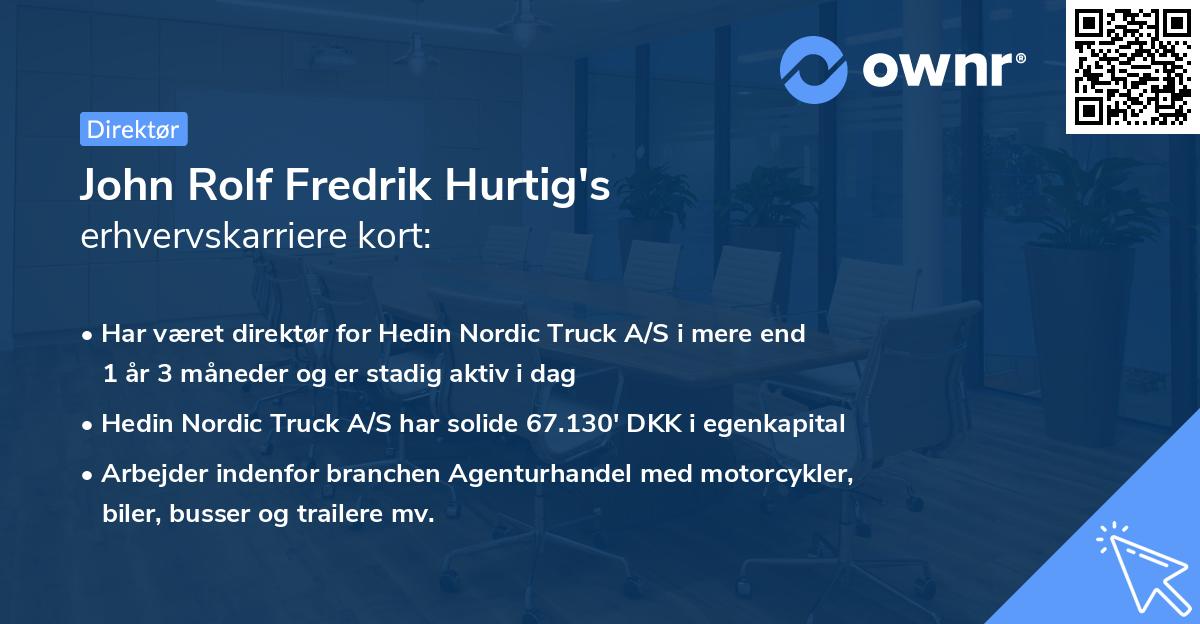 John Rolf Fredrik Hurtig's erhvervskarriere kort