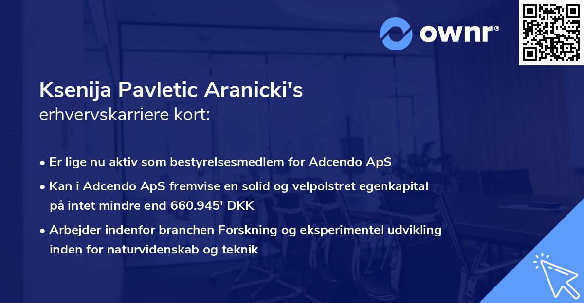Ksenija Pavletic Aranicki's erhvervskarriere kort