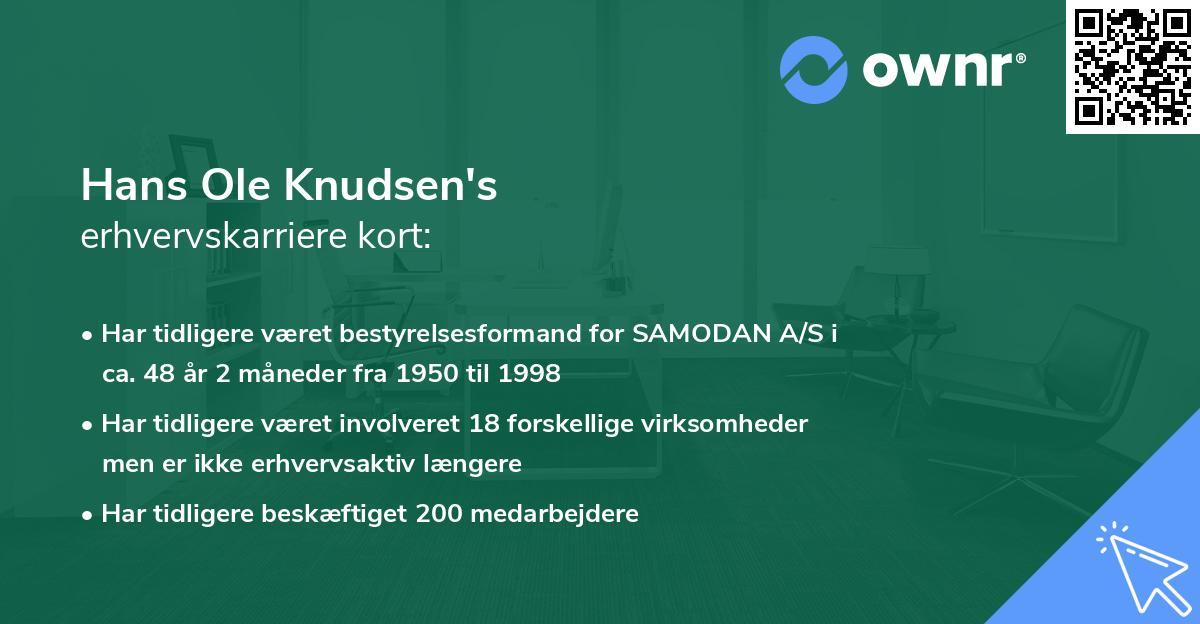 Hans Ole Knudsen's erhvervskarriere kort