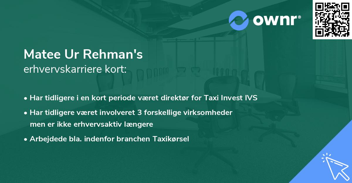 Matee Ur Rehman's erhvervskarriere kort