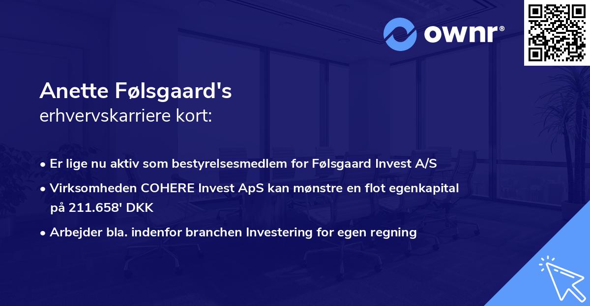 Anette Følsgaard's erhvervskarriere kort