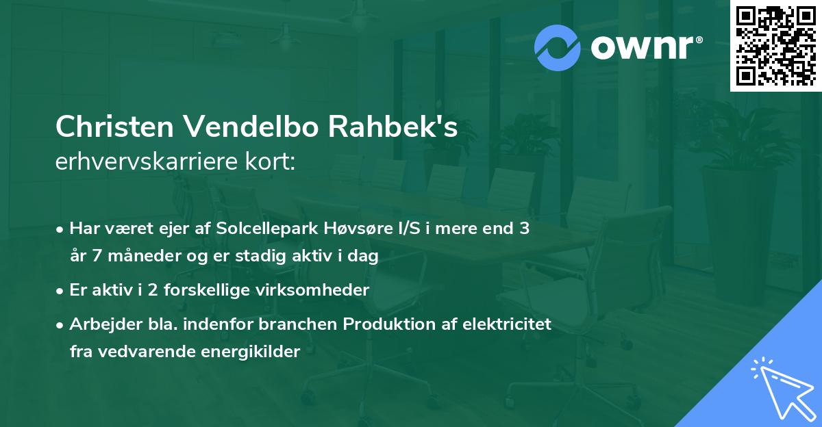 Christen Vendelbo Rahbek's erhvervskarriere kort