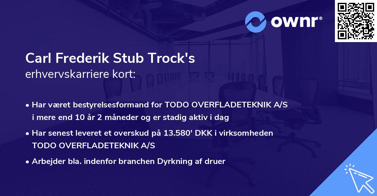 Carl Frederik Stub Trock's erhvervskarriere kort