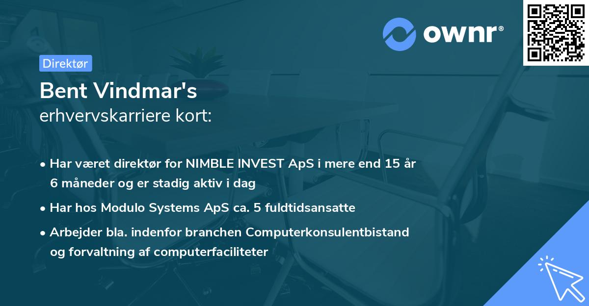 Bent Vindmar's erhvervskarriere kort