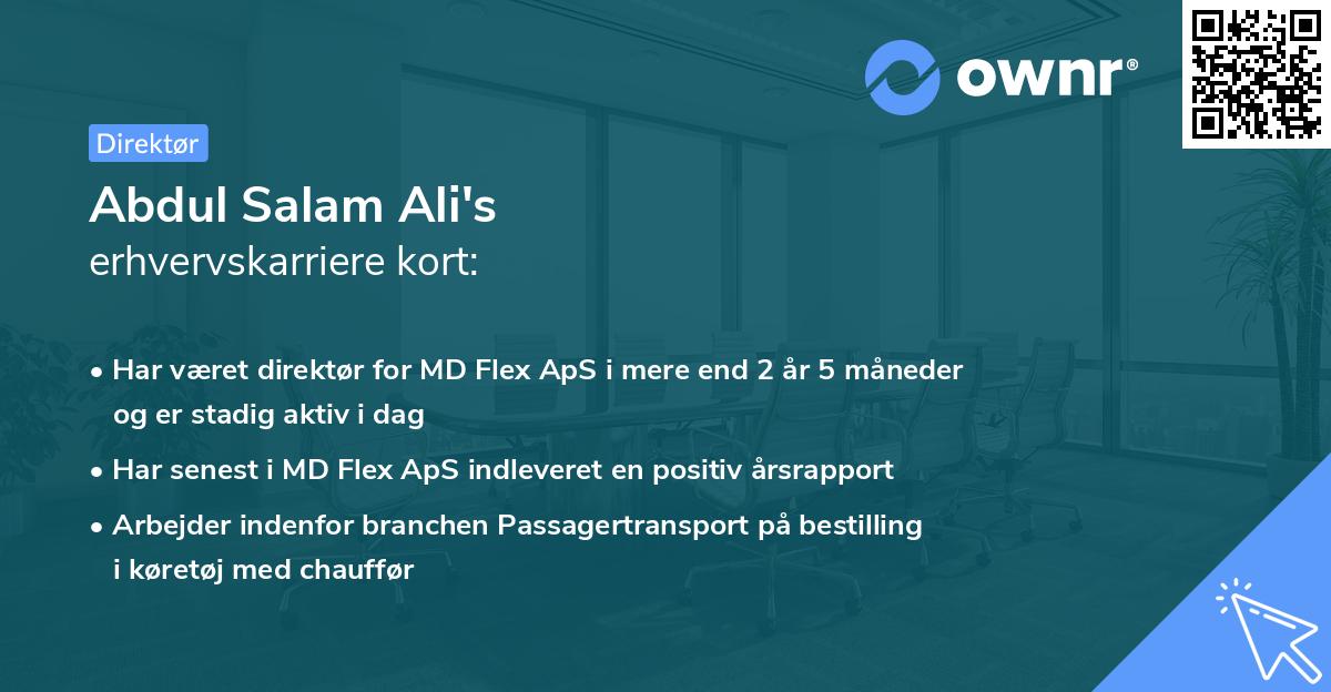 Abdul Salam Ali's erhvervskarriere kort