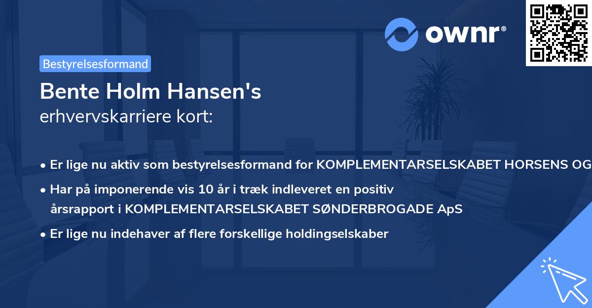 Bente Holm Hansen's erhvervskarriere kort