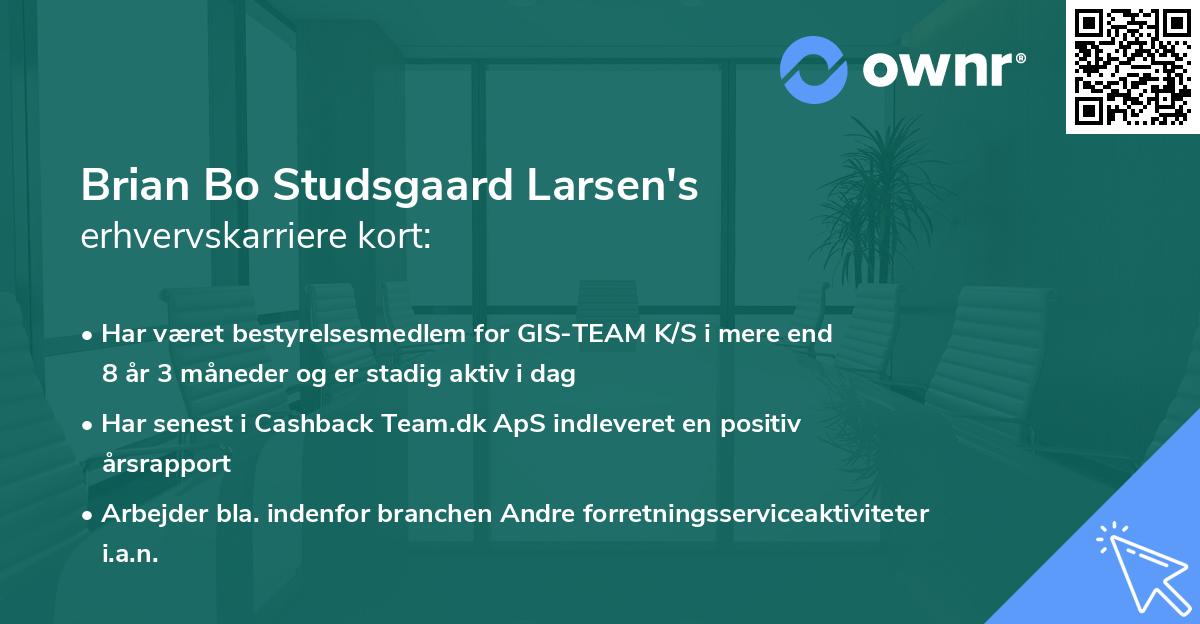 Brian Bo Studsgaard Larsen's erhvervskarriere kort