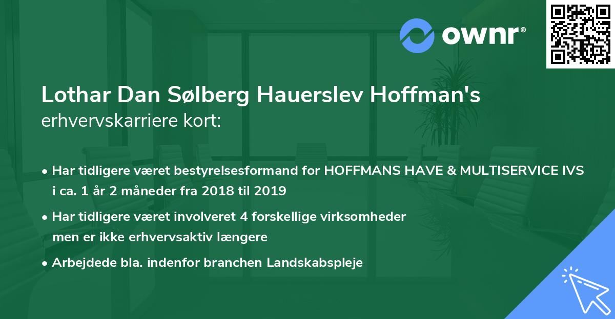 Lothar Dan Sølberg Hauerslev Hoffman's erhvervskarriere kort