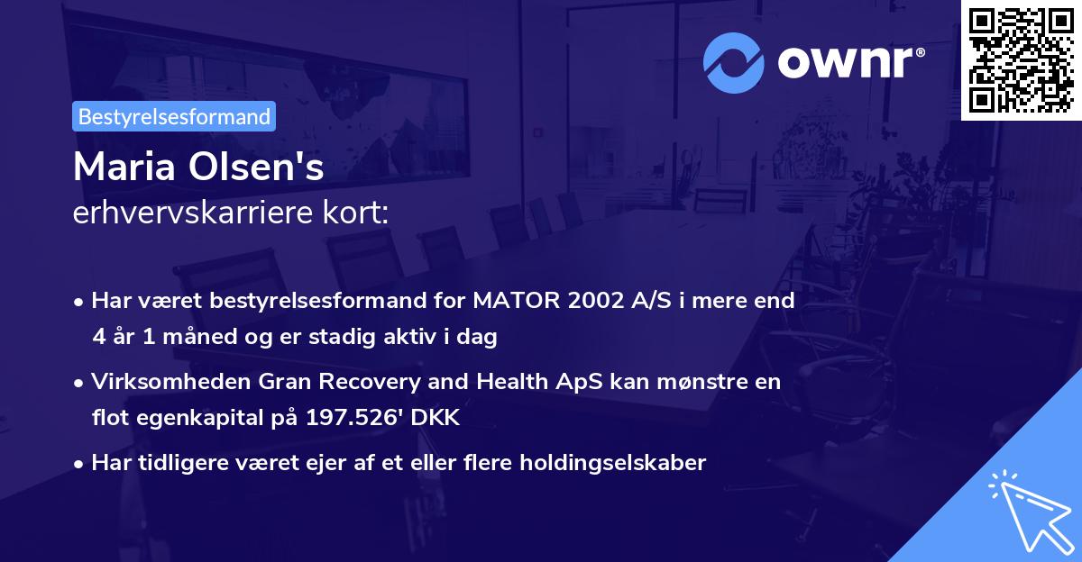 Maria Olsen's erhvervskarriere kort