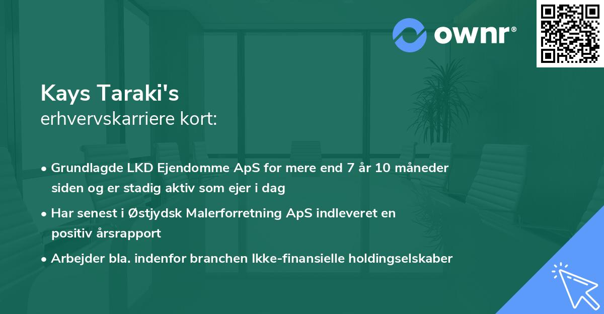Kays Taraki's erhvervskarriere kort