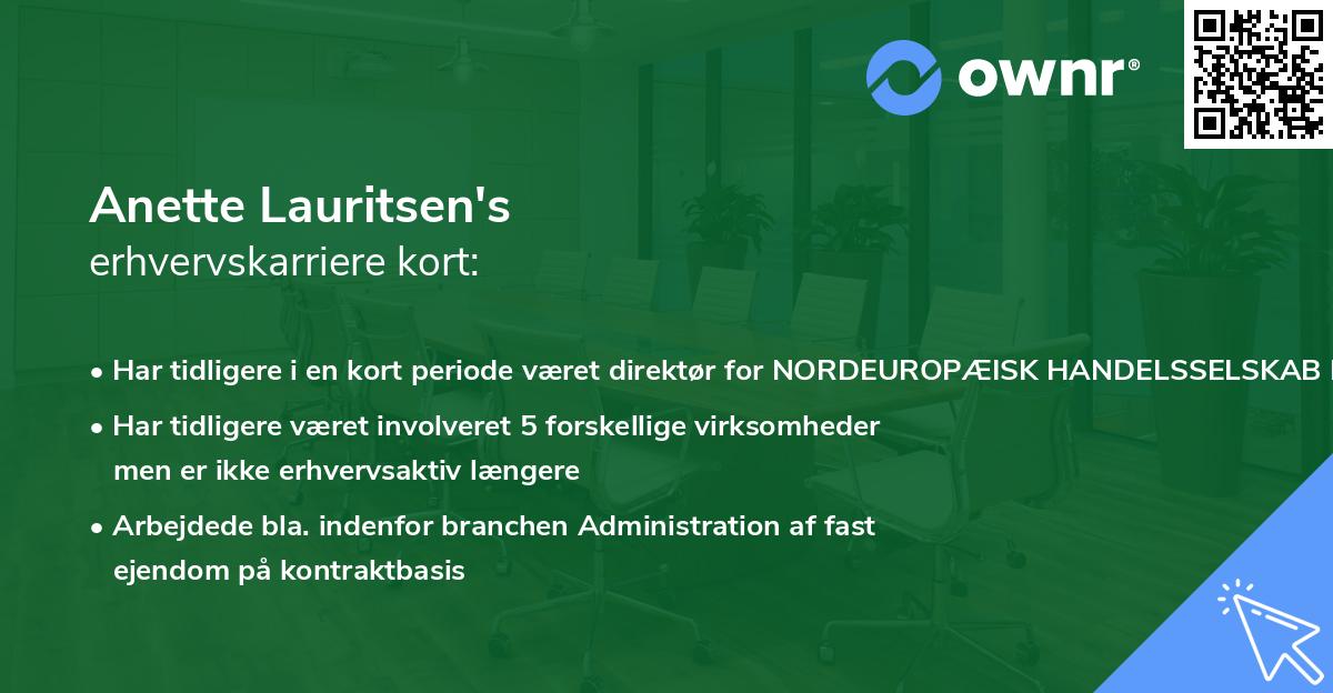 Anette Lauritsen's erhvervskarriere kort