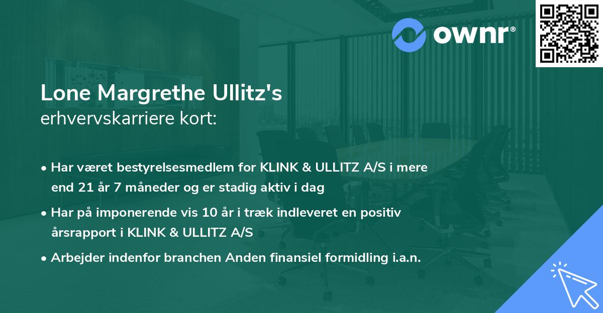 Lone Margrethe Ullitz's erhvervskarriere kort