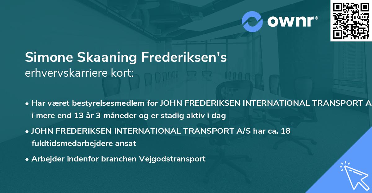 Simone Skaaning Frederiksen's erhvervskarriere kort
