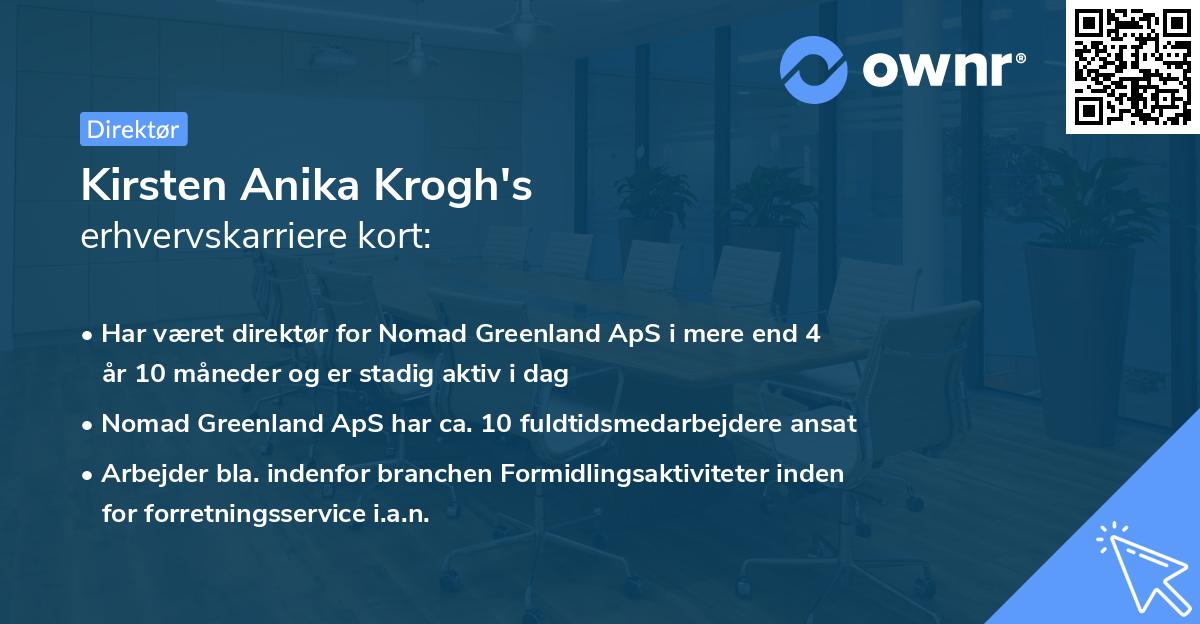 Kirsten Anika Krogh's erhvervskarriere kort