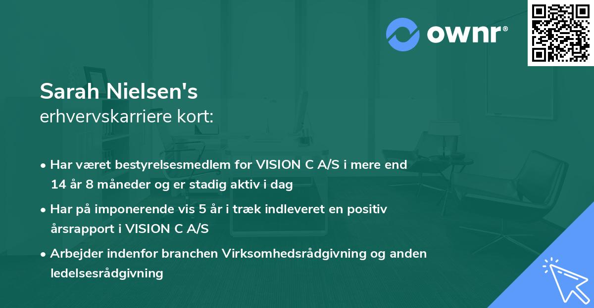 Sarah Nielsen's erhvervskarriere kort