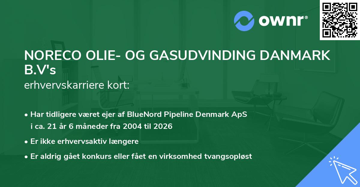 NORECO OLIE- OG GASUDVINDING DANMARK B.V's erhvervskarriere kort