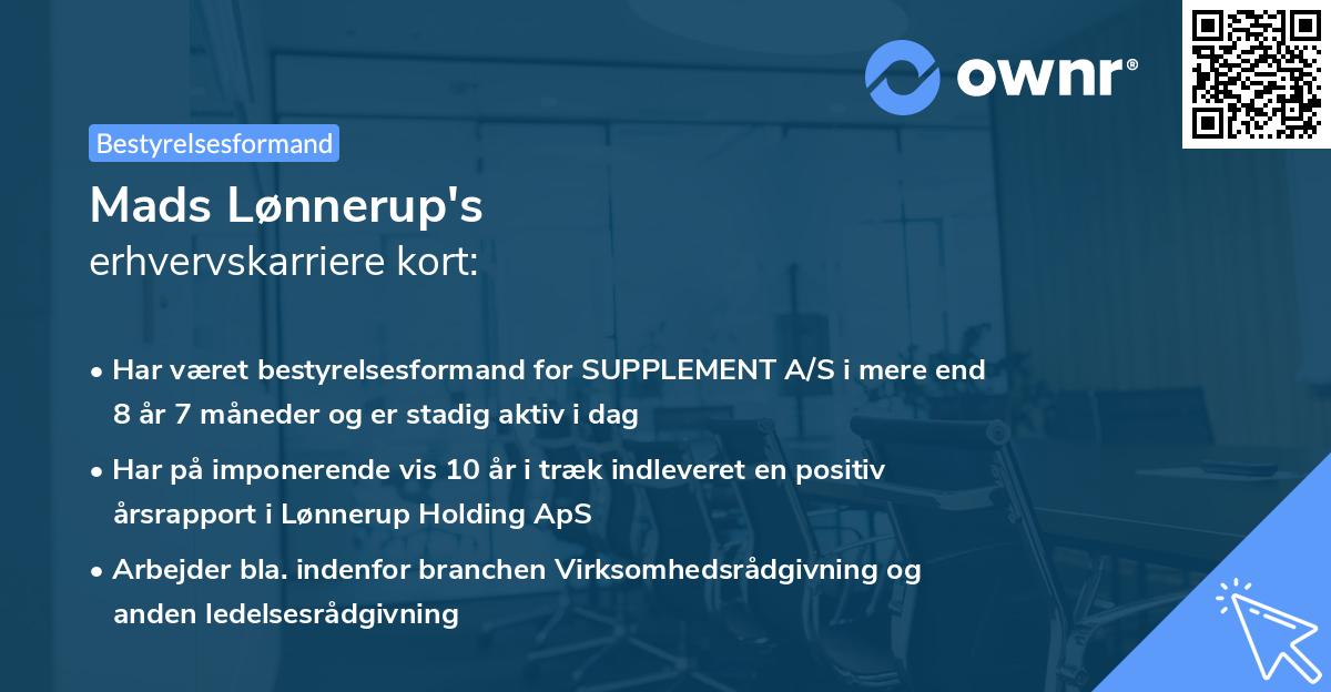 Mads Lønnerup's erhvervskarriere kort