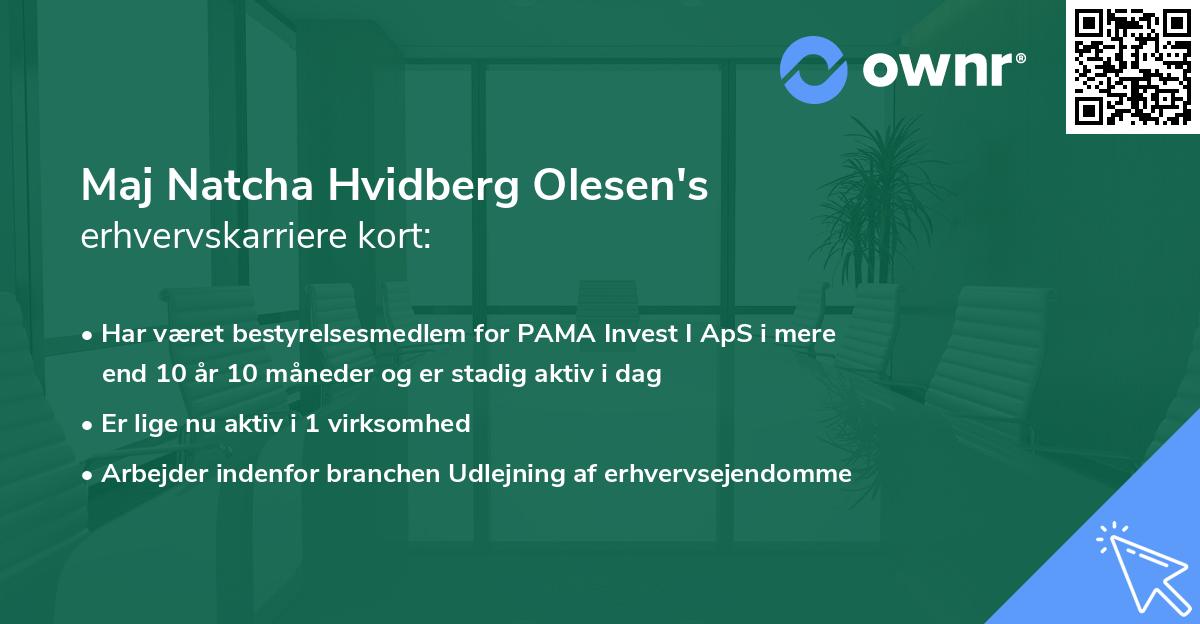 Maj Natcha Hvidberg Olesen's erhvervskarriere kort