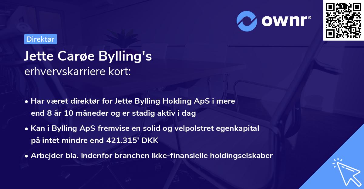 Jette Carøe Bylling's erhvervskarriere kort