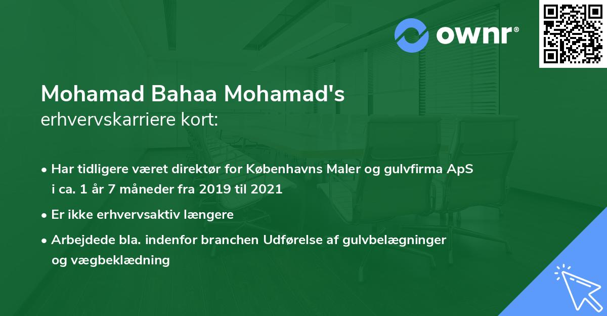 Mohamad Bahaa Mohamad's erhvervskarriere kort